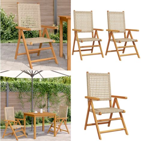 Sillas de jardín 2 uds madera maciza de acacia ratán PE beige - Sillas de jardín de madera - Sillas de jardín reclinables