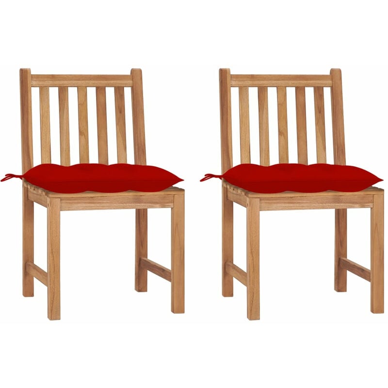 

Sillas de jardin 2 uds madera maciza de teca con cojines