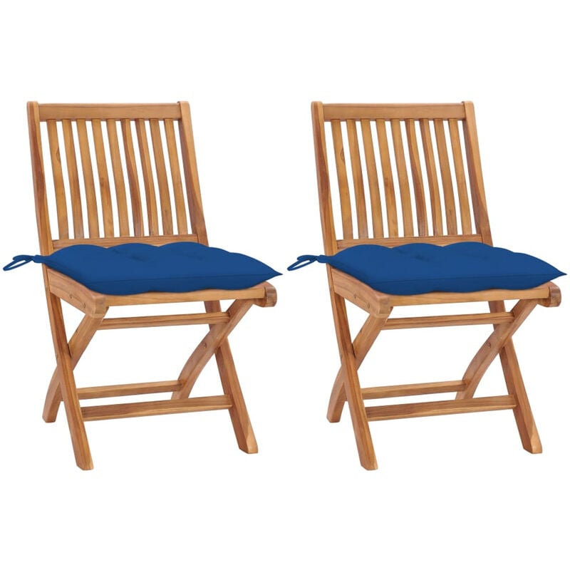 

Sillas de jardin 2 uds madera maciza de teca con cojines azul
