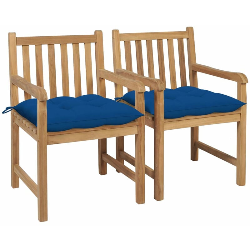 

Happyshopping - Sillas de jardin 2 uds madera maciza de teca con cojines azules