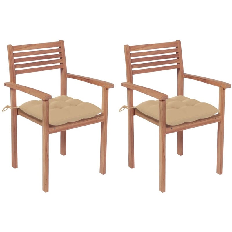 

Sillas de jardin 2 uds madera maciza de teca con cojines beige