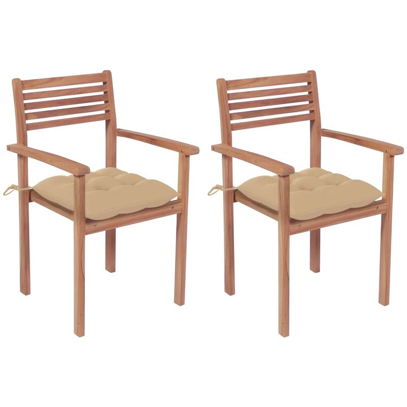 

Sillas de jardín 2 uds madera maciza de teca con cojines beige