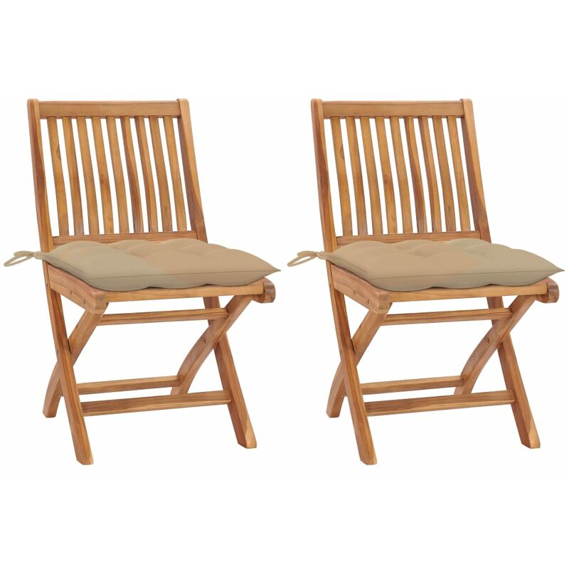 

Sillas de jardín 2 uds madera maciza de teca con cojines beige