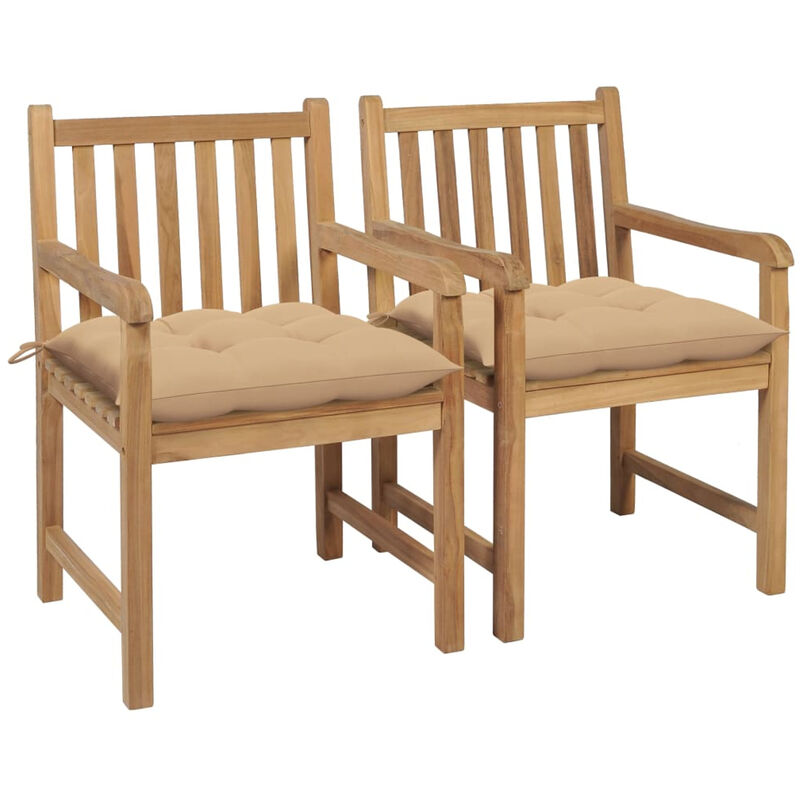 

Sillas de jardin 2 uds madera maciza de teca con cojines beige