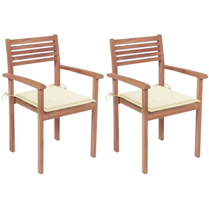 

Sillas de jardín 2 uds madera maciza de teca con cojines crema