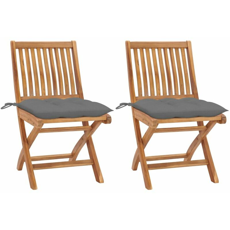 

Sillas de jardin 2 uds madera maciza de teca con cojines gris