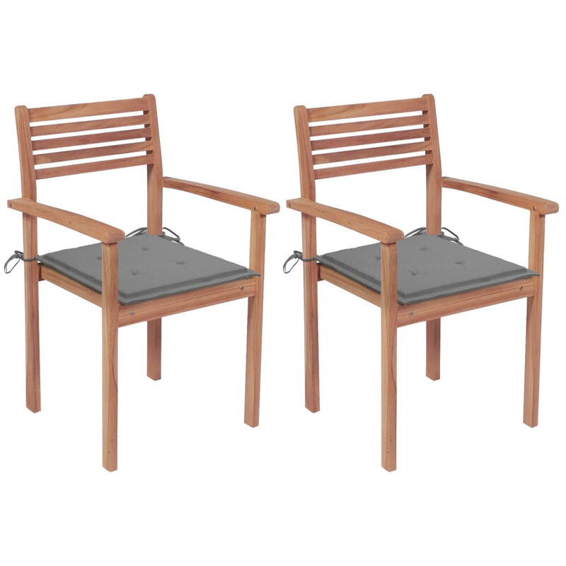 

Sillas de jardin 2 uds madera maciza de teca con cojines grises