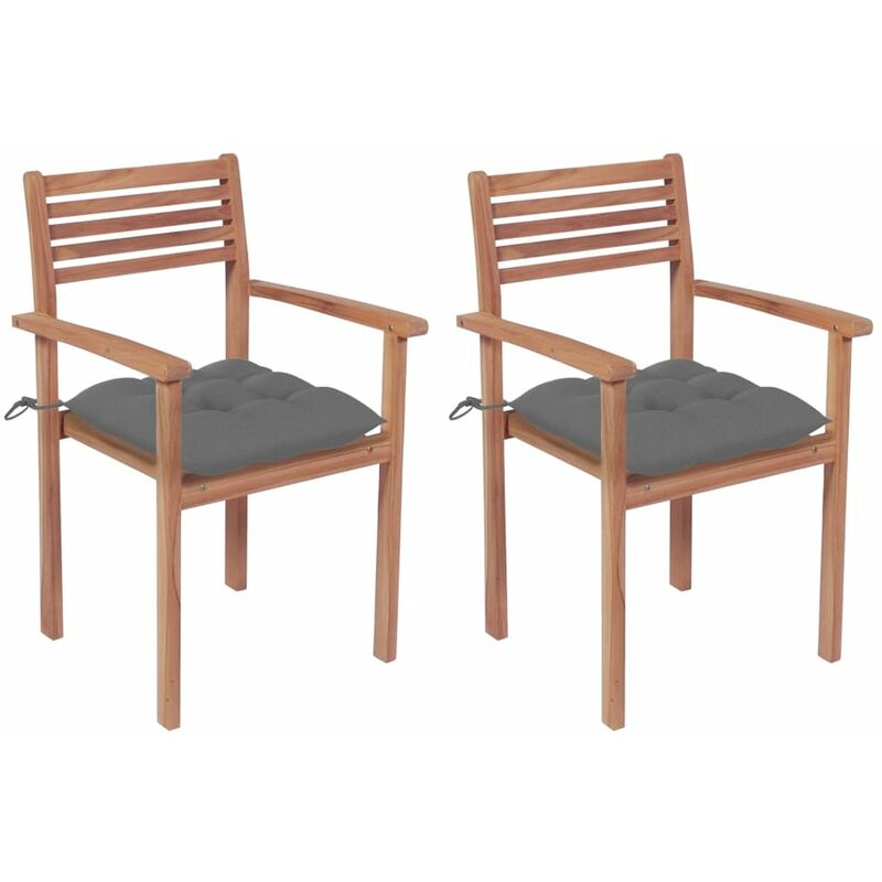 

Sillas de jardin 2 uds madera maciza de teca con cojines grises
