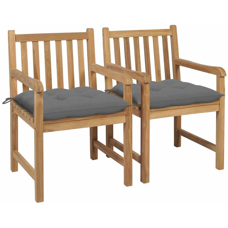 

Sillas de jardin 2 uds madera maciza de teca con cojines grises