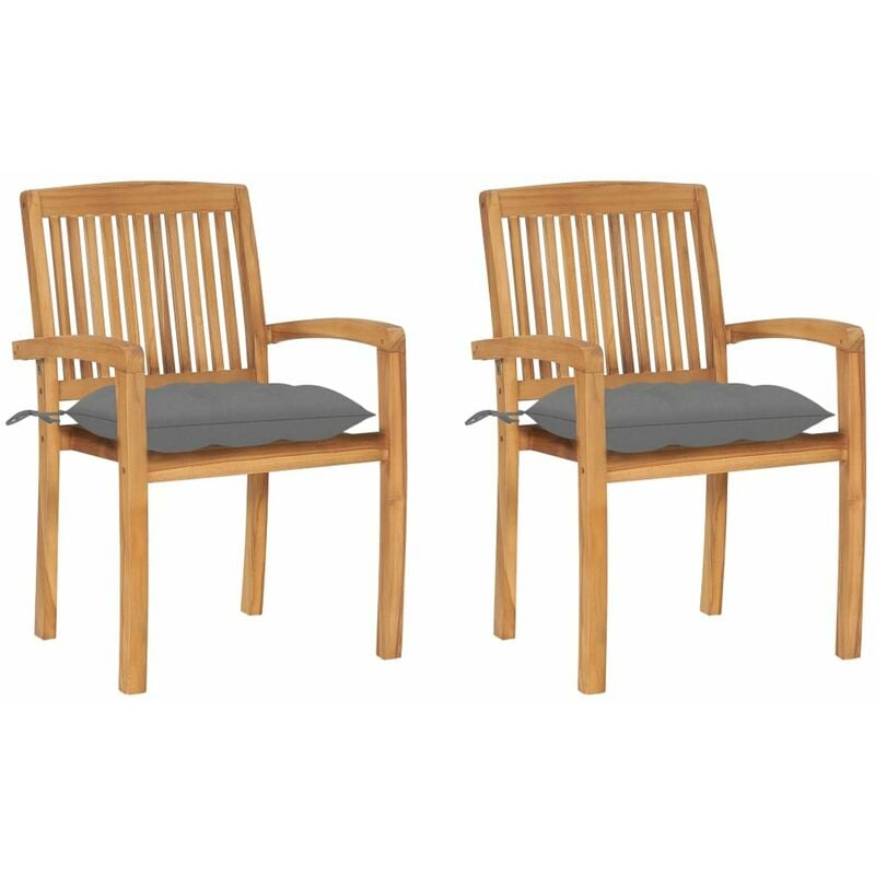 

Sillas de jardin 2 uds madera maciza de teca con cojines grises