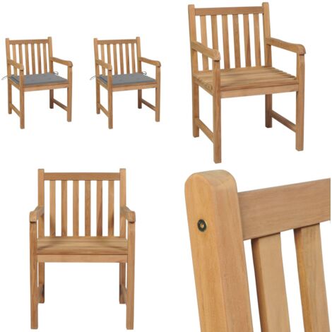 Sillas de jardín 2 uds madera maciza de teca con cojines grises - Madera de teca - Cojines para sillas