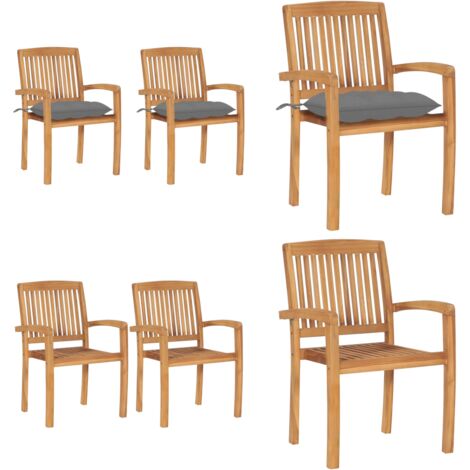 Sillas de jardín 2 uds madera maciza de teca con cojines grises - Madera de teca - Sillas de exterior