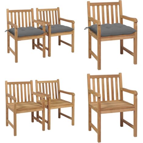 Sillas de jardín 2 uds madera maciza de teca con cojines grises - Sillas de madera - Sillas de jardín de teca