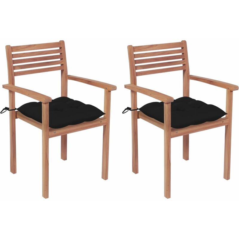 

Sillas de jardín 2 uds madera maciza de teca con cojines negros