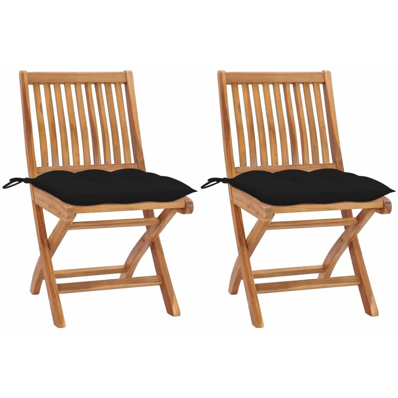 

Sillas de jardín 2 uds madera maciza de teca con cojines negros