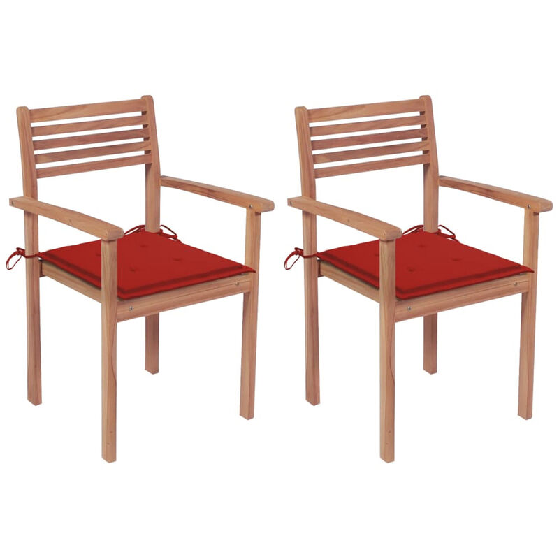 

Sillas de jardin 2 uds madera maciza de teca con cojines rojos