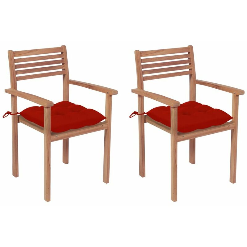 

Sillas de jardin 2 uds madera maciza de teca con cojines rojos