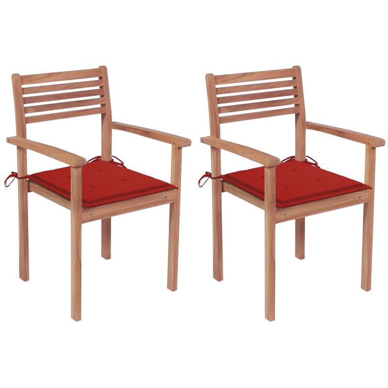 

Sillas de jardín 2 uds madera maciza de teca con cojines rojos