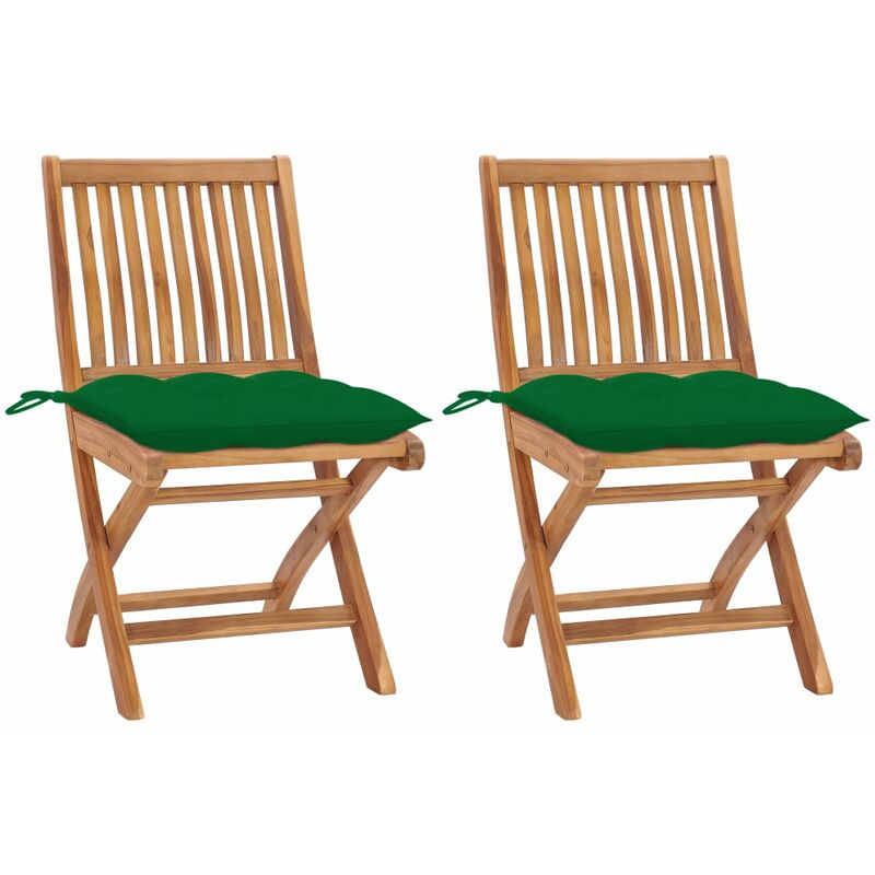 

Sillas de jardín 2 uds madera maciza de teca con cojines verde