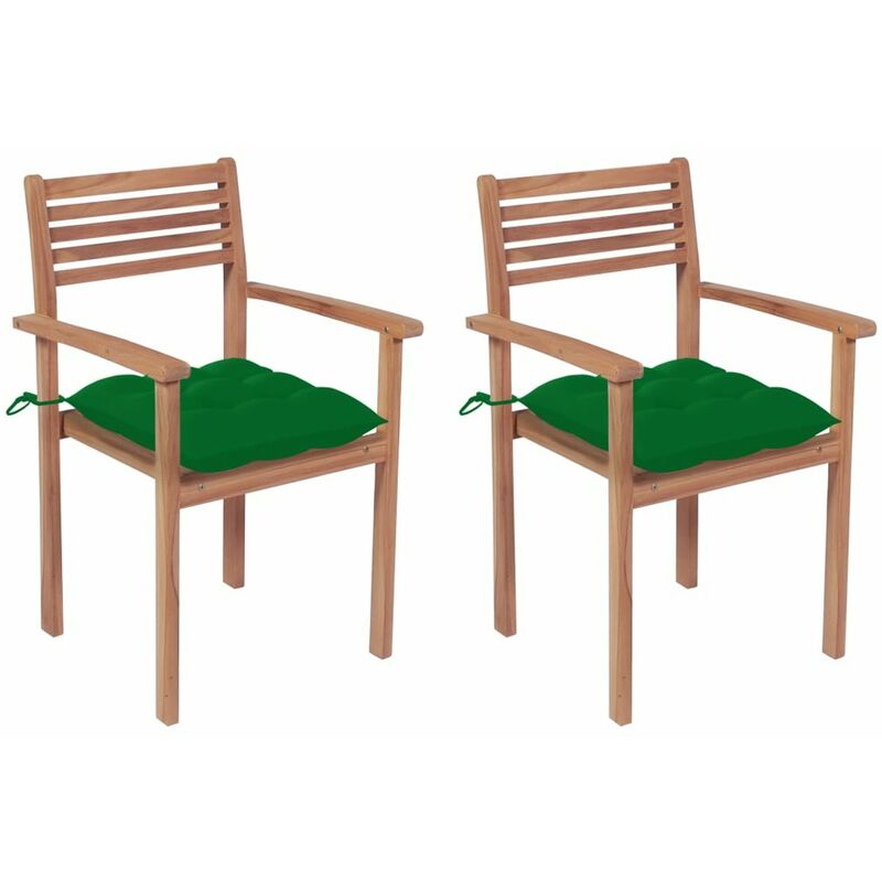 

Sillas de jardin 2 uds madera maciza de teca con cojines verdes