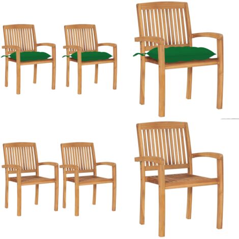 Sillas de jardín 2 uds madera maciza de teca con cojines verdes - Sillas de exterior - Madera de teca