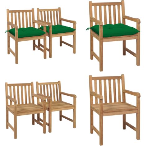 Sillas de jardín 2 uds madera maciza de teca con cojines verdes - Sillas de madera - Sillas de jardín de teca