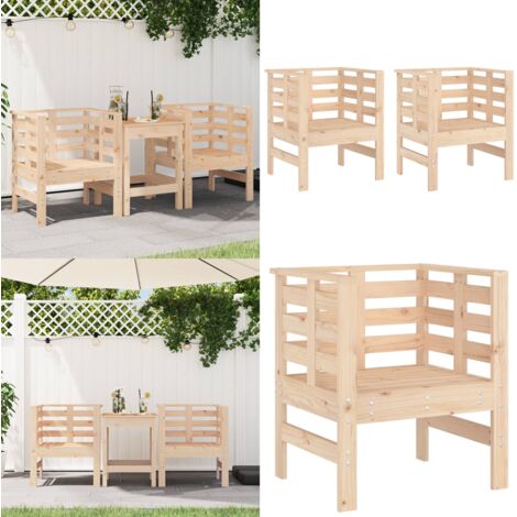 Sillas de jardín 2 uds madera maciza pino 61,5x53x71 cm - Madera maciza - Sillas de jardín de pino