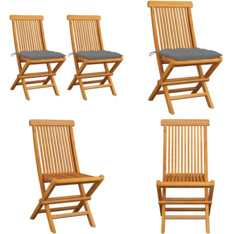 Sillas de jardín 2 uds madera maciza teca con cojines grises - Sillas de exterior - Sillas plegables