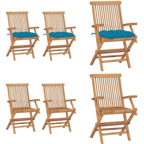 Sillas de jardín 2 uds madera teca con cojines azul claro - Sillas de jardín de madera - Sillas de jardín plegables