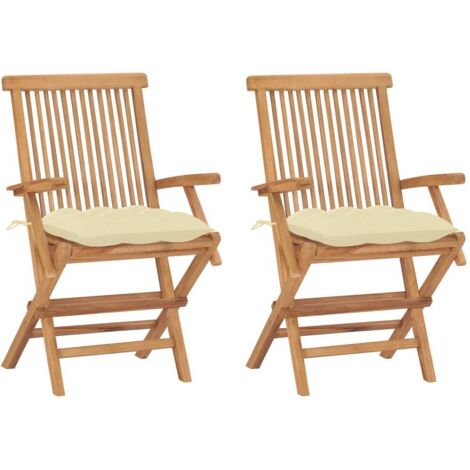 Sillas de jardín 2 uds madera teca con cojines crema