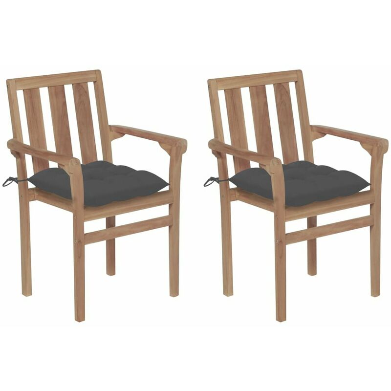 

Sillas de jardin 2 uds madera teca con cojines gris antracita
