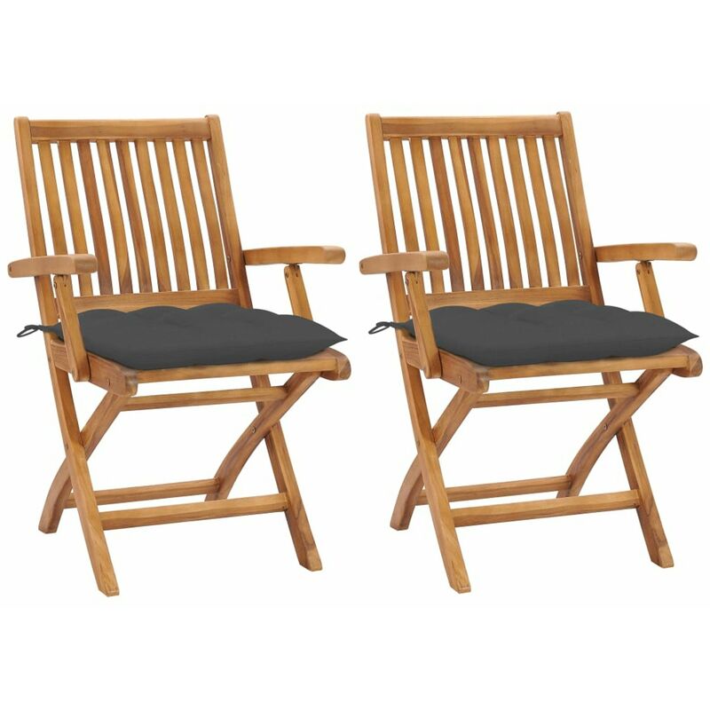 

Sillas de jardin 2 uds madera teca con cojines gris antracita