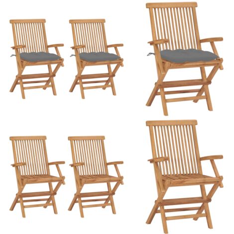 Sillas de jardín 2 uds madera teca con cojines grises - Sillas de jardín de madera - Sillas de jardín plegables