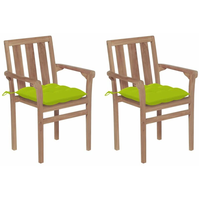 

Sillas de jardin 2 uds madera teca con cojines verde brillante
