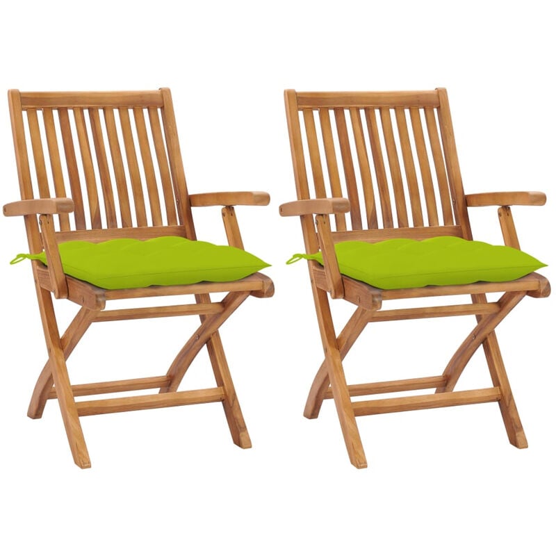 

Sillas de jardin 2 uds madera teca con cojines verde brillante