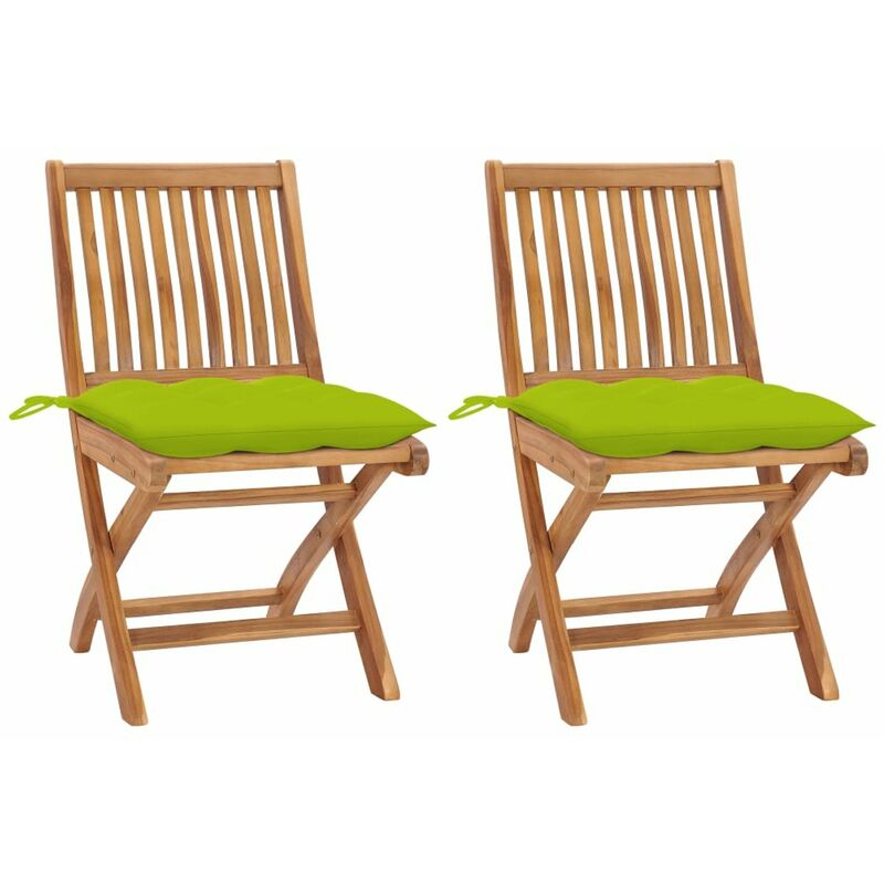 

Sillas de jardin 2 uds madera teca con cojines verde brillante
