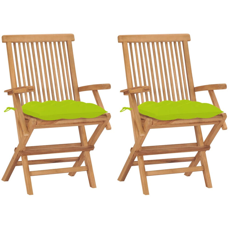 

Sillas de jardin 2 uds madera teca con cojines verde brillante