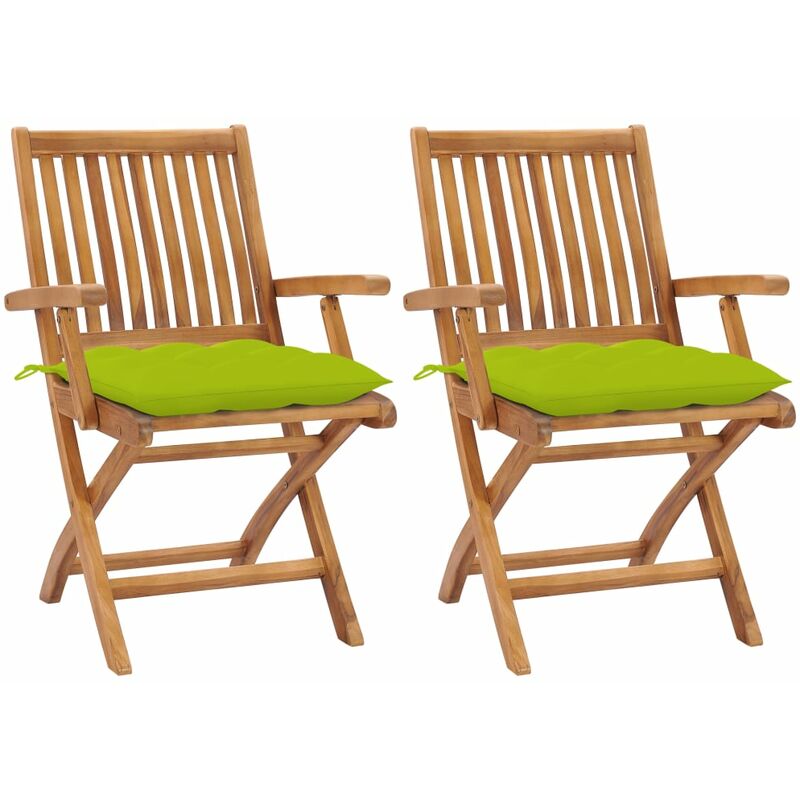 

Sillas de jardín 2 uds madera teca con cojines verde brillante