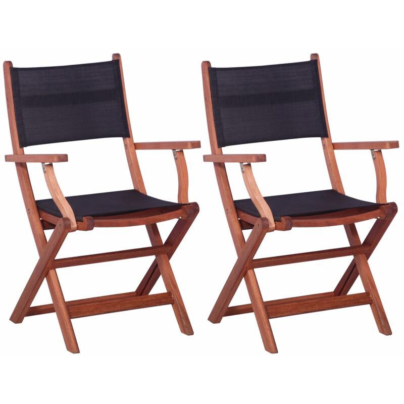 

Sillas de jardín 2 uds negro madera maciza eucalipto textileno