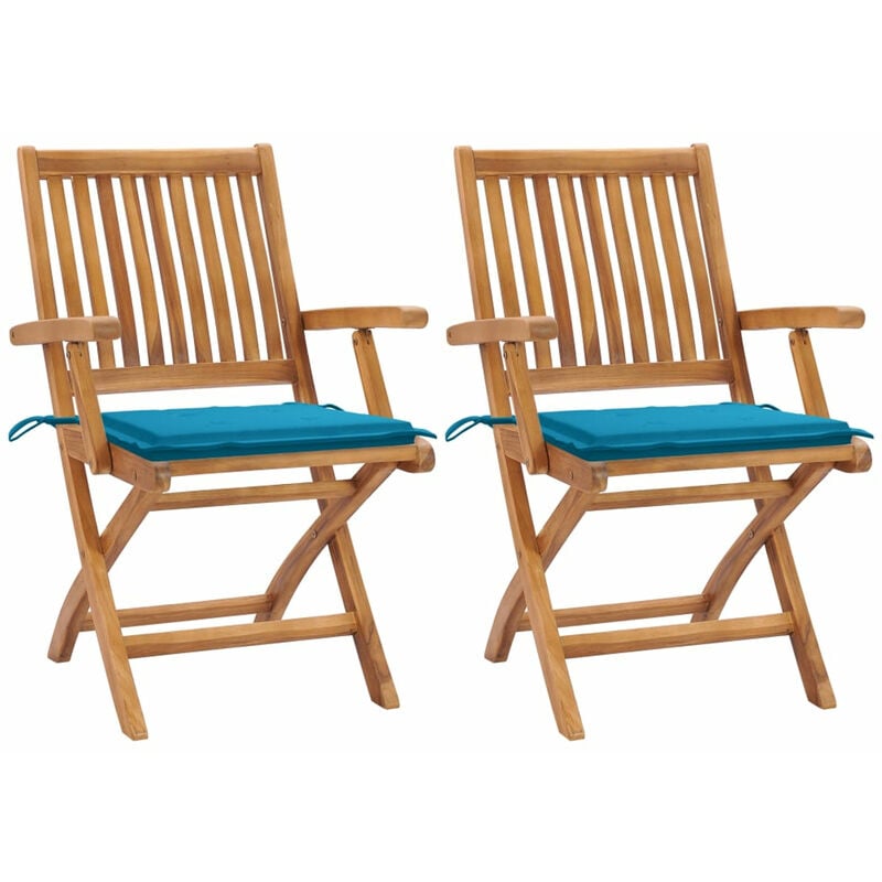 

Sillas de jardin 2 unidades con cojines azul madera de teca