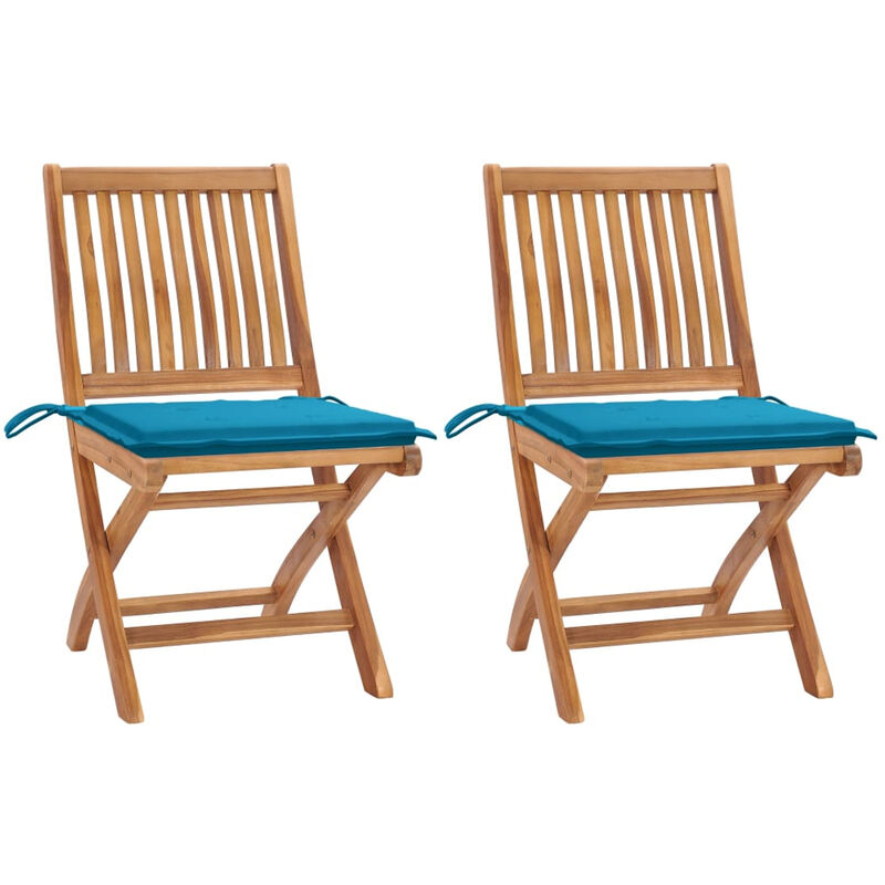 

Sillas de jardin 2 unidades con cojines azul madera de teca