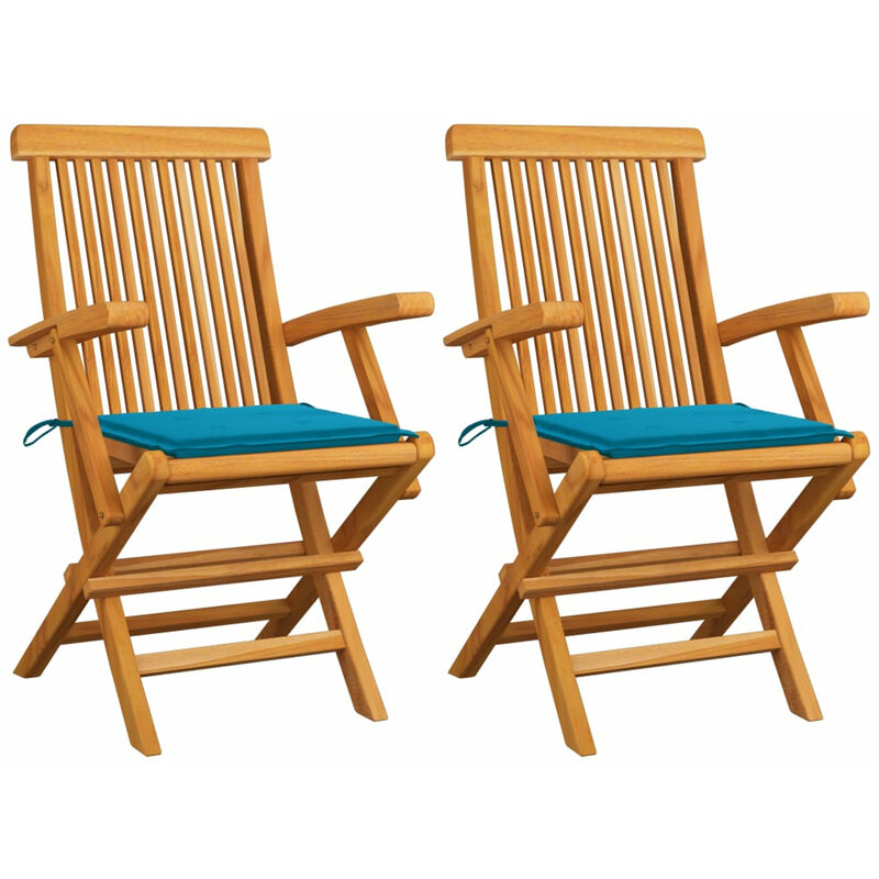 

Sillas de jardin 2 unidades con cojines azules madera de teca