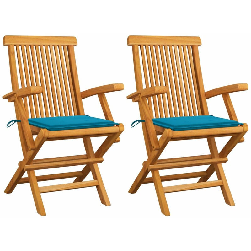 

Sillas de jardin 2 unidades con cojines azules madera de teca