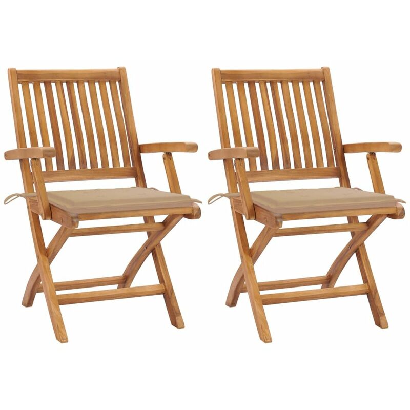 

Sillas de jardin 2 unidades con cojines beige madera de teca