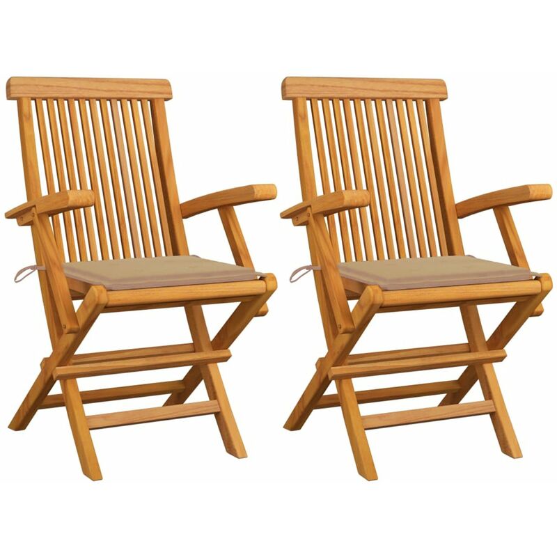 

Sillas de jardin 2 unidades con cojines beige madera de teca