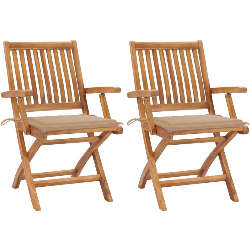 

Sillas de jardín 2 unidades con cojines beige madera de teca