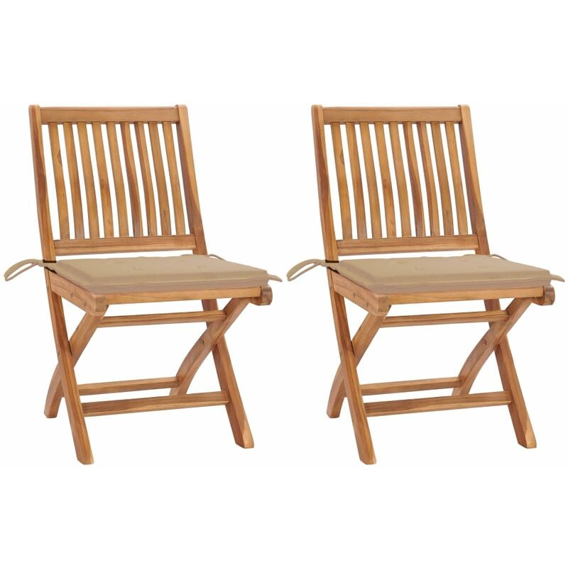 

Sillas de jardín 2 unidades con cojines beige madera de teca