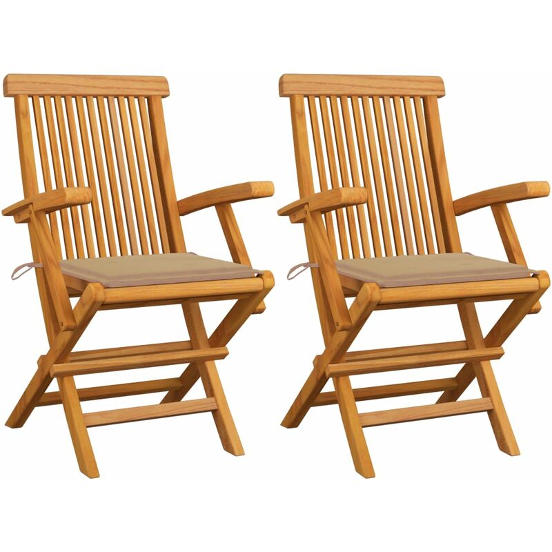 

Sillas de jardín 2 unidades con cojines beige madera de teca