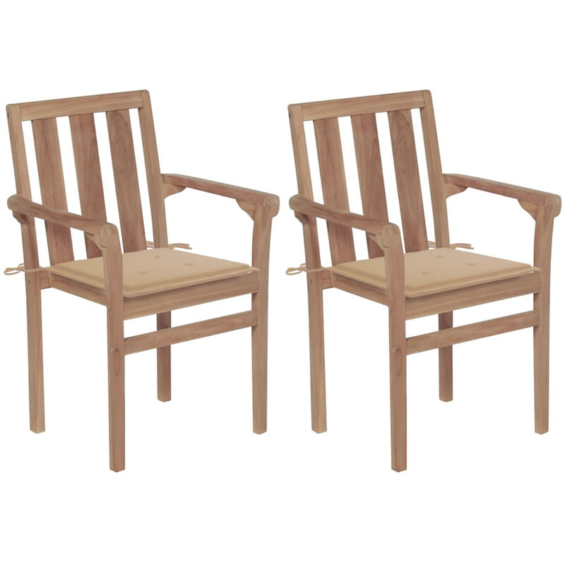 

Sillas de jardin 2 unidades con cojines beige madera de teca