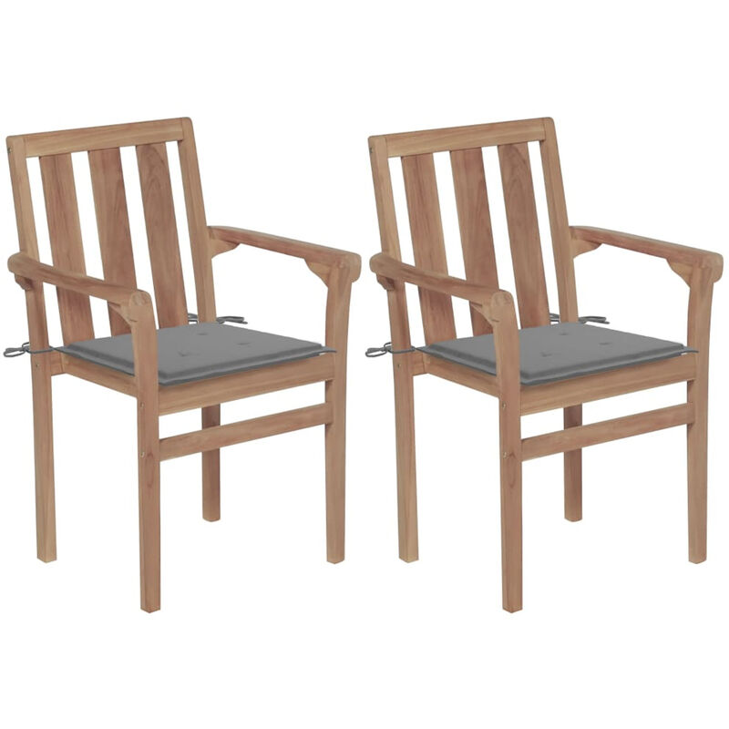 

Sillas de jardin 2 unidades con cojines gris madera de teca